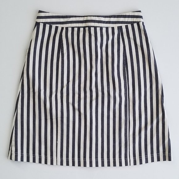 Retro Anthro Denim Striped Mini Skirt Full Button Front - Picture 8 of 10